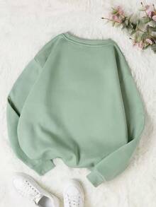 LCWomen's Drop Shoulder Long Sleeve Sweatshirt,Long Sleeve Tops Graduation,Back To School Outfits,Graduation,Teacher Outfits Women,Back To School Pullover Fall OutfitCasual Daily Wear - 薄荷綠 - 查看 2