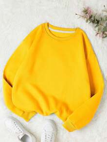 LCWomen's Drop Shoulder Long Sleeve Sweatshirt,Long Sleeve Tops Graduation,Back To School Outfits,Graduation,Teacher Outfits Women,Back To School Pullover Fall OutfitCasual Daily Wear - 黃色 2 - 查看 1