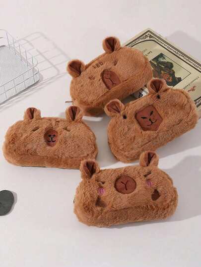 1pc Capybara Plush Pencil Case Large Capacity Stationery And Pencil Box, Cute Plush Storage Bag, Portable Makeup Bag, Soft Plush Storage Bag