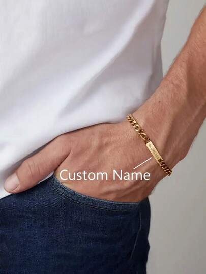 1 pieza Pulsera personalizada con texto personalizado para hombres/mujeres - Acero inoxidable 304, opciones de multicolor, placa con nombre personalizado, diseño minimalista moderno, joya duradera, regalo adecuado para parejas, novio, aniversario, cumpleaños, Día de San Valentín, metal de alta calidad, estilo de moda, joyería minimalista, accesorio grabado.