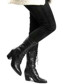 Women's Mid Calf Lace Up Combat Boots With Side Zipper Winter Boots Faux - màu xanh lá - Xem 10