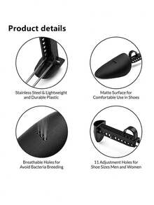 1 Pair Adjustable Expandable Plastic Shoe Stretcher, Shoe Shaper For Leather Shoes And Sneakers - Black - View 6