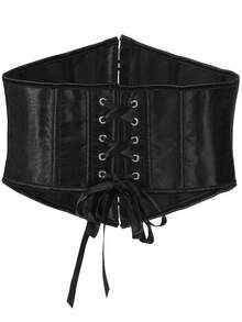 女式复古提花束腰带，瘦身束腰带，万圣节服装 - 黑色 - 查看 2