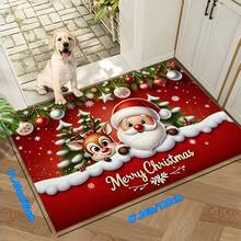 1 pezzo Zerbino con Babbo Natale e Renne, stile cartoni animati classico, in finta lana morbida, lavabile in lavatrice, facile da pulire, adatto per decorazioni natalizie in casa, utilizzabile per ingresso, soggiorno, camera da letto, cucina, bagno, corridoio, interno ed esterno, decorazioni natalizie/decorazioni per la casa