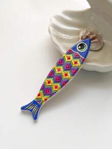 1pc Vintage Bohemian Floral Pattern Embossed Gold Foil Fish Shaped Refrigerator Magnet, Home Decor, Whiteboard, Bottle Opener, Travel Souvenir And Birthday Gift