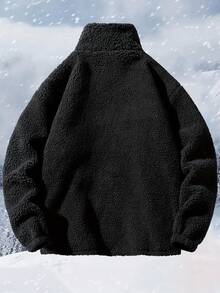 Men's Zip-Up Collar Letter Print Windbreaker Jacket/Outdoor Windproof Jacket/Parka Coat/Winter Jacket, Suitable For Casual Wear In Autumn/Winter, Street Style Zip-Up Jacket - Black - View 4