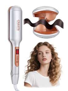 CRASTS 三筒旋转卷发器，带数字显示、可调温度、陶瓷电气石筒，打造沙龙风格波浪卷发