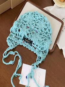 1 Stück gehäkelte, perlenbesetzte, vintage Quasten-Luftloch-Mütze