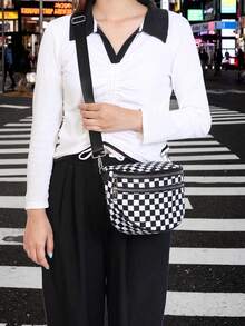 Women's Checkered Crossbody Bag For Women, Spacious Checkered Bum Bag Purse Shoulder Bag Sling Bag With Shoulder Strap Crossbody Bag With Adjustable Strap For Women,Checkered Purse, Fanny Pack - 黑與白 - 查看 2