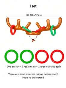 1 set Juego de lanzamiento de aros con astas de reno inflables - Para fiestas de Navidad, Año Nuevo, decoraciones de fiesta de cumpleaños - Material de PVC - Ideal para celebraciones y juegos festivos - Multicolor - Ver 7