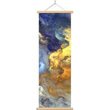 1 pièce Affiches d'art mural avec option de rouleau en bois. Peinture abstraite moderne bleu et or nuage imprimé sur canevas. Style décoratif artistique, thème élégant pour mur. Œuvre d'art à l'encre, convient pour salon, chambre, salle à manger. Impression verticale d'intérieur, imperméable et sans odeur.