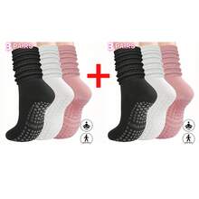 3/6 Pairs Women's Colorful Crew Yoga Socks, Suitable For Pilates, Yoga, Dance, Fitness, Non-Slip