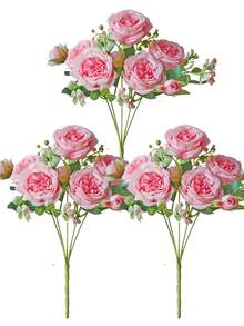 1 束人造牡丹丝绸花仿牡丹花束插花农舍家居波西米亚风婚礼餐桌中心装饰，假塑料花散装花瓶装饰 - 粉色 - 查看 7