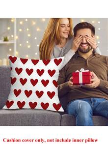 1pc Valentine's Day White Background Red Heart Pattern Cushion Cover, Romantic Square Pillow Case For Living Room Bedroom Sofa Decoration, Girlfriend Gift On Anniversary - Red and White - View 4