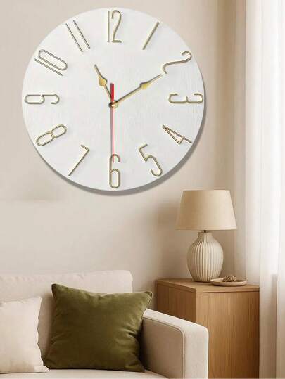 Wit Round Frameless 2D Numerals Wood Grain Silent Battery Operated Moderne Minimalist Wand Klok Living Room, Bedroom, Kitchen, Office, Classic Home ation, Perfect Birthday Room view 2