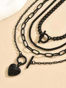 4pcs Gothic Style Metal Heart Pendant Multilayer Necklace, Suitable For Women's Daily And Party Wear, Gift, Women's Accessories, Halloween, Valentine's Day, Women's Autumn/Winter Jewelry, Fall