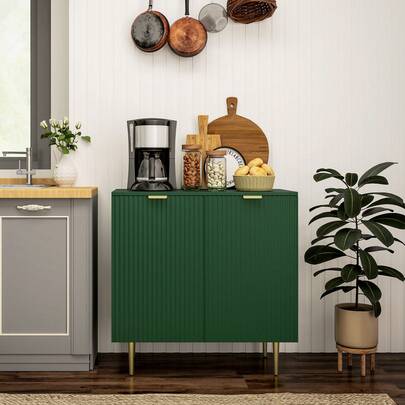 HOMCOM Sideboard Buffet Cabinet, Modern Kitchen Storage Cabinet With 2 Doors And Adjustable Shelves, Fluted Coffee Bar Cabinet With Metal Legs For Hallway, Green