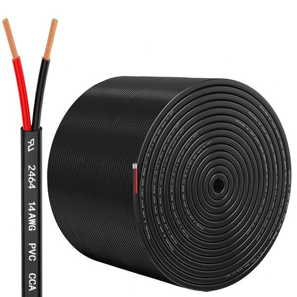 1PC 14 Gauge Wire 2 Conductor Electrical Wire, 14 AWG 2.08mm² Wire PVC Cord, 12V/24V DC Low Voltage/Copper-Clad Aluminum(CCA)2 Wire For Automotive Wire LED Strips Lamp Lighting Marine(5M/9.2M/15.3M/30.5M)