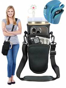 1 40 Ounce Cup Bag, Water Bottle Holder Bag With Adjustable Strap, Insulated Chloroprene Rubber Water Bottle Holder, Equipped With Double Bag Capacity Upgrade, Cross Bag With Adjustable Shoulder Strap, Cup Accessories, Water Bottle Carrying Bag With Phone Pocket, Straw Lid And Mountain Buckle, Suitable For Cups, Cup Pendant - Multicolor - View 9