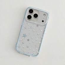 Star Large Hole Transparent Multi-Color Frame Phone Case For IPhone 17 Air/16/15/14/13/12 Pro Max 14 15 16 17 Plus 11 12 13 14 15 16 17 Pro Girly Heart Non-Slip Soft Case Anti-Drop Protective Cover - 藍色 - 查看 2