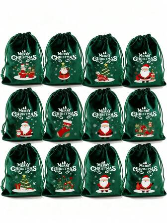 12PCS Green Velvet Christmas Drawstring Bags, Reusable Small Wrapping Bags For Xmas Presents, Christmas Velvet Drawstring Bags Bulk Santa Gift Bags For Candy Wrapping Goodie With Ribbon Drawstring For Xmas Holiday Party Supplies,Christmas Drawstring Gift Candy Bags Small Red Pouch Xmas New Year Party Decor Velvet Bracelet Jewelry Packaging Bag,3.54x4.72inch