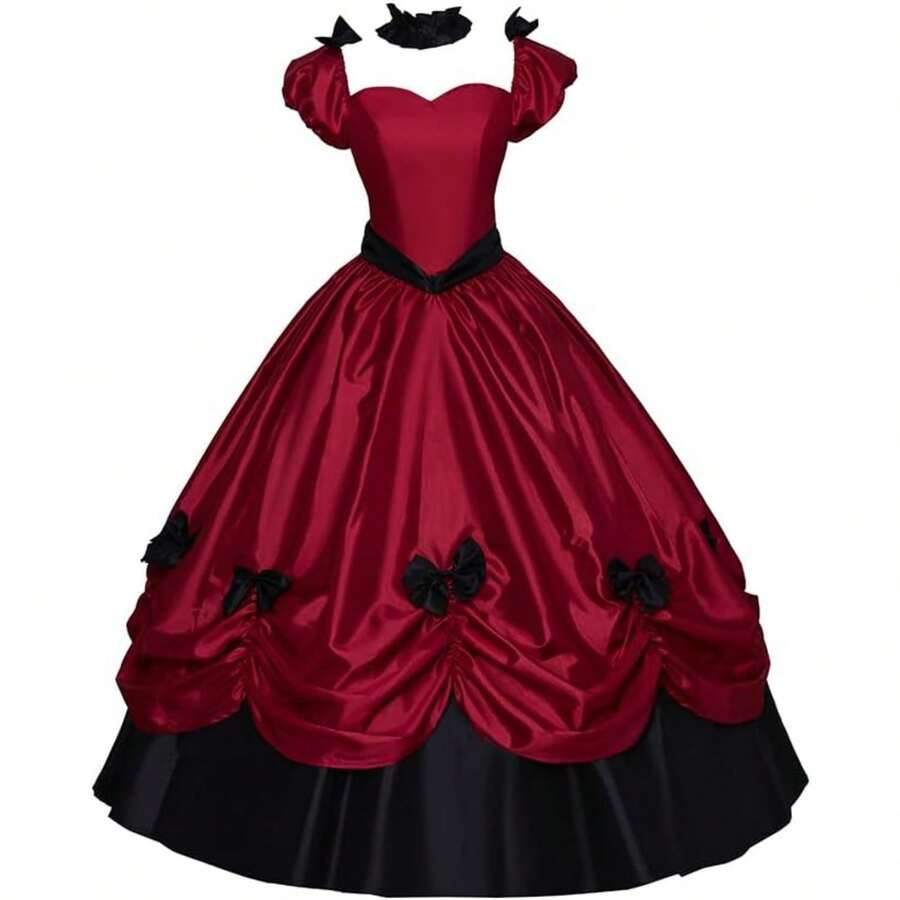 Women's Gothic Victorian Rococo Dress Civil War Southern Belle Tea Party Ball Gown Medieval Evening Dress - 紅色 - 查看 1