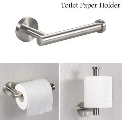 1 pieza Portarrollos de papel higiénico de acero inoxidable, superficie de níquel cepillado, dispensador de rollo de papel higiénico montado en la pared - Diseño redondo moderno, fácil de instalar