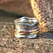 New  925 Sterling Sier Fidget Ring | Women Ner Ring | Balance And Beauty | Romantic Exquisite Beauty | Roll Prsed Floral Pattern | Artisan Made | Brass & Copper Ners | Size 5-12