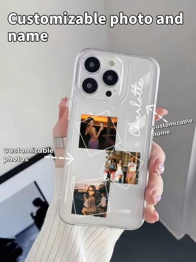1pc Customized Transparent 4-Corner Anti-Fall Phone Case With 2 Small Photos, Personalized Image, Soft Protective Phone Cover Compatible With Apple 17 16 15 14 13 12 11 Pro Max 14 15 16 Plus 16e SE4, Galaxy S25 S24 S23 S22 Ultra Edge, Suitable As Anniversary, Valentine's Day, Birthday, Wedding, Mother's Day, Father's Day, Best Friend Gifts For Couples, Boyfriend, Girlfriend, Mom, Dad