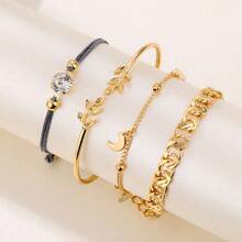 4pcs/Set Vintage Marble Geometric Chain Bracelet Set