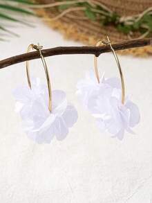 1pair Fashionable And Charming Floral Ear Hoops For Women's Vacation, Party And Dating - 白色 - 查看 3
