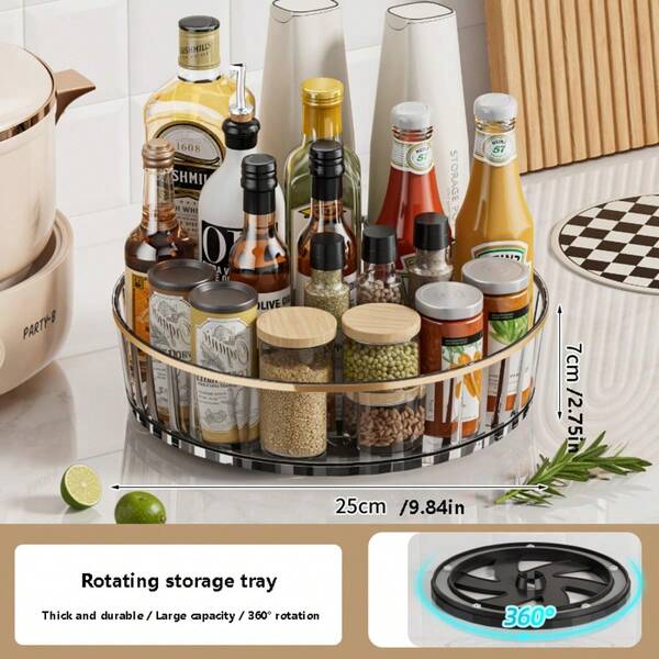 Um Escorredor de Pratos Giratório Circular para Bancadas de Cozinha, Um Suporte de Armazenamento Multifuncional para Óleo, Sal, Molho e Temperos de Vinagre, E Uma Caixa de Armazenamento de Cosméticos