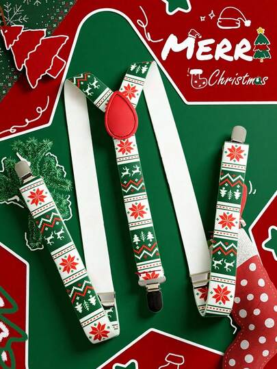 1pc Men's Christmas Snowman, Santa Claus, Reindeer Printed Suspenders, Clothing Braces, Trouser Straps Looks Of Party Christmas Home Atmosphere