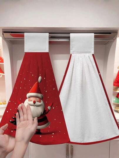 Christmas Absorbent Hand Towel, Household Hand Towel, Bathroom Christmas Themed Kitchen Towel, Absorbent Microfiber Hand Towel, Used For Drying Dishes And Bathroom Use, With Santa Claus, Christmas Tree, Christmas, Kitchen Hand Towel
