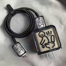 Set de 5 fundas protectoras de cable de datos con figura de línea divertida, adecuadas para el cargador/adaptador de de 18-20W para evitar roturas