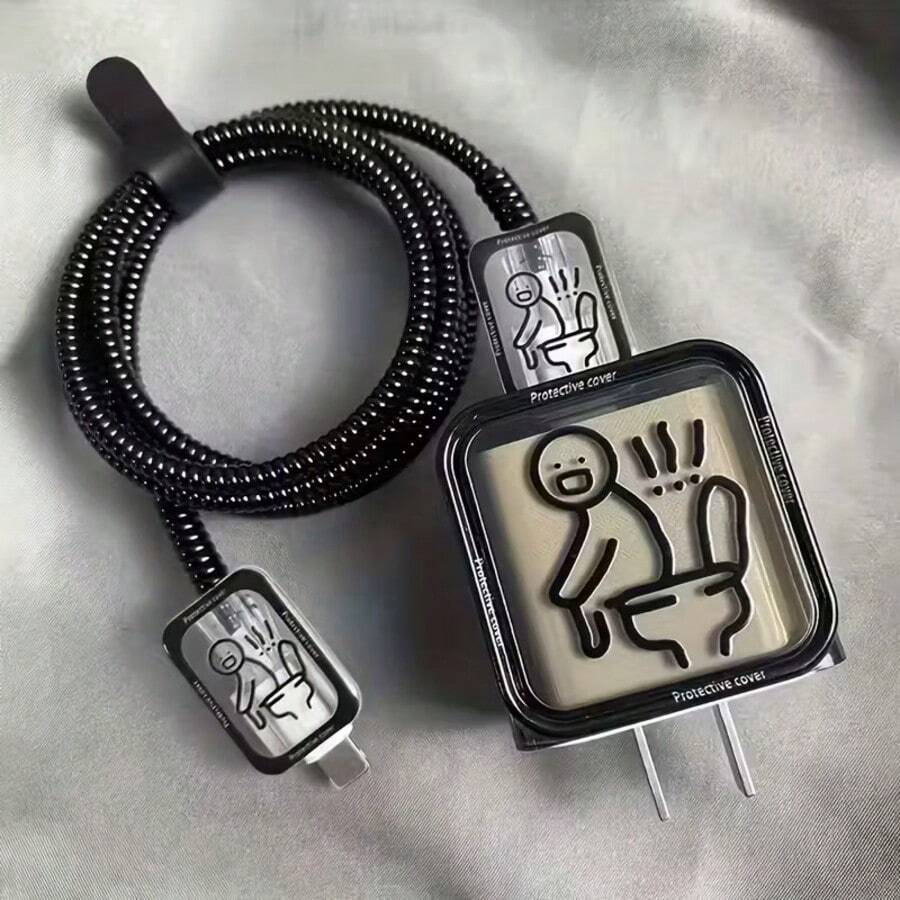 Set de 5 fundas protectoras de cable de datos con figura de línea divertida, adecuadas para el cargador/adaptador de de 18-20W para evitar roturas