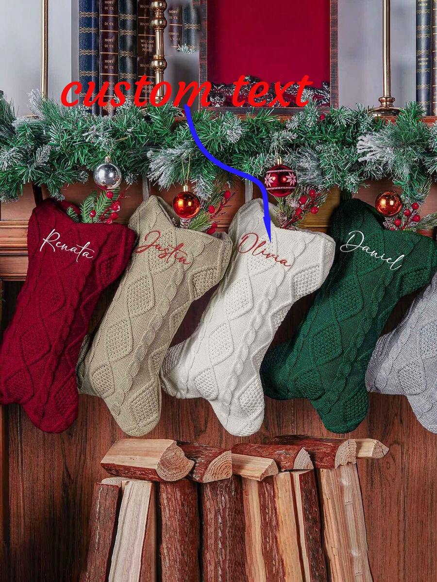 1pc Personalized Pet Christmas Stockings, Embroidered Dog Bone Stockings, Bone Holiday Stocking For Dog, Christmas Gift, Knitted Dog Stockings - Multicolor - View 1