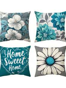 4 Stücke süße Heimat geometrischer Blume Muster Kissenbezug, einfach pastoraler Pfirsich Samt Reißverschluss Kissenbezug für Zuhause, Auto, Schlafzimmer, Wohnzimmer, geeignet für alle Jahreszeiten (Kisseneinsatz nicht enthalten)