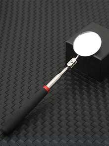 1/2pcs 1 Telescopic Folding Inspection Mirror For Car Maintenance - Black, Carbon Steel And Glass, Underbody Viewing Tool With Red Decorative Handle