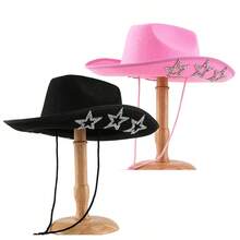 A Unisex Cowboy Hat Adorned With Studs And Rhinestone Stars, Featuring A Punk-Inspired Glossy Finish. Suitable For Parties, Cosplay, Dances, Masquerade Balls, Festivals, Weddings, Birthdays, And Music Festivals. - Multicolor - View 17