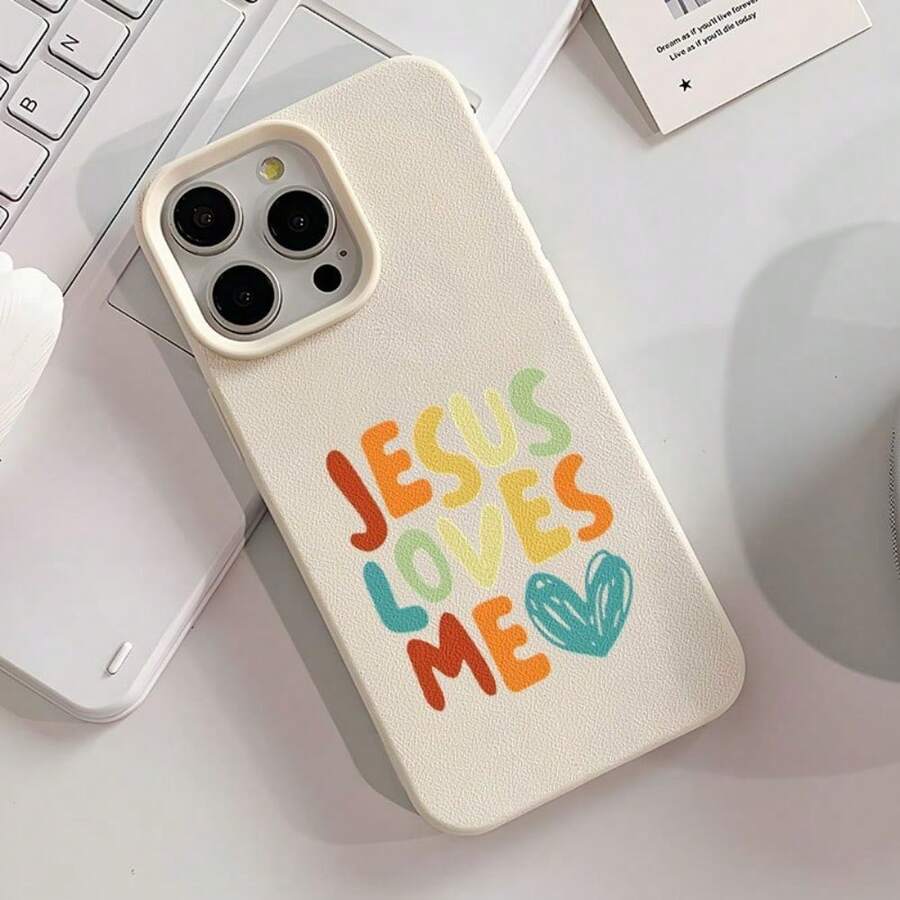 Jesus Love Me Pattern Matte Soft Phone Case, Surface Bump Texture UV Printing Technology, 360 Degree All-Round Protection, Suitable For Apple 16 15 14 13 12 11 Series Smartphones - trắng - Xem 1