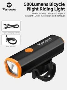 WEST BIKING Cycling Headlights - 500 Lumen LED Headlights For Road/Mountain Bikes | USB Rechargeable Bicycle Lights With 4 Modes | Waterproof Bicycle Headlights