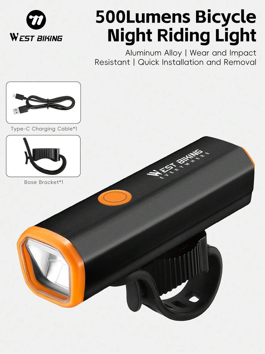 WEST BIKING Cycling Headlights - 500 Lumen LED Headlights For Road/Mountain Bikes | USB Rechargeable Bicycle Lights With 4 Modes | Waterproof Bicycle Headlights