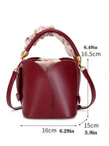 Drawstring Pocket Petal Wine Red New Basket Bucket Bag Niche Design Retro Women's Handbag Ladies Shoulder Crossbody Bag With Anti-Wear Rivets At The Bottom, Suitable For Weddings, Leisure, Daily Social Gatherings And Festivals