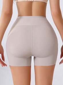 Pantalones cortos moldeadores de cintura alta con botones - Beis - Ver 8