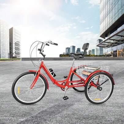 Triciclo para adultos con ruedas de 60 cm, transmisión de 7 velocidades, cesta trasera plegable grande y asiento con respaldo. Apto para hombres y mujeres. Ideal para ciclismo recreativo e ir de compras.
