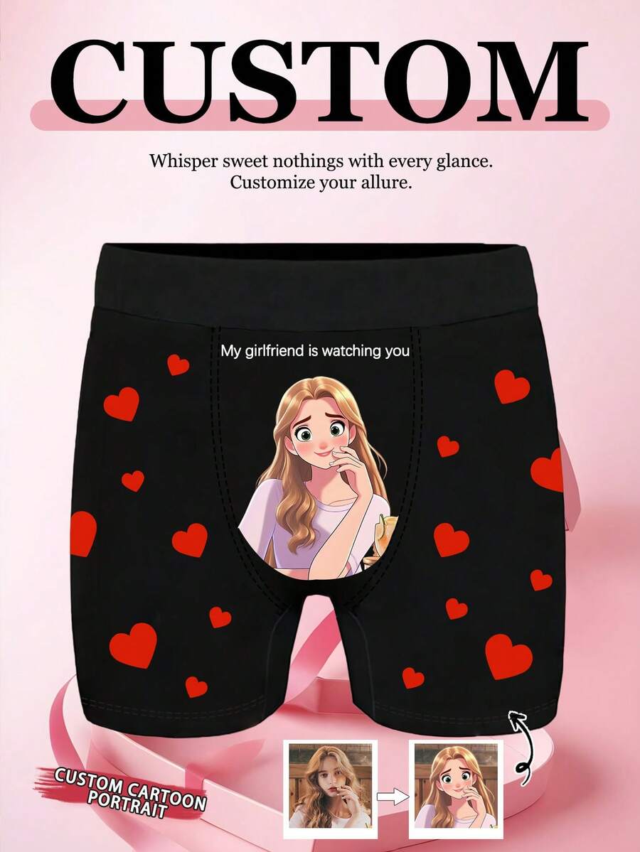 1 pièce Boxer personnalisé pour , cadeaux personnalisés. Boxer de sport confortable et respirant pour la maison. Le design en forme de cœur est une excellente surprise pour votre mari à Noël et un cadeau d'anniversaire pour votre petit ami.