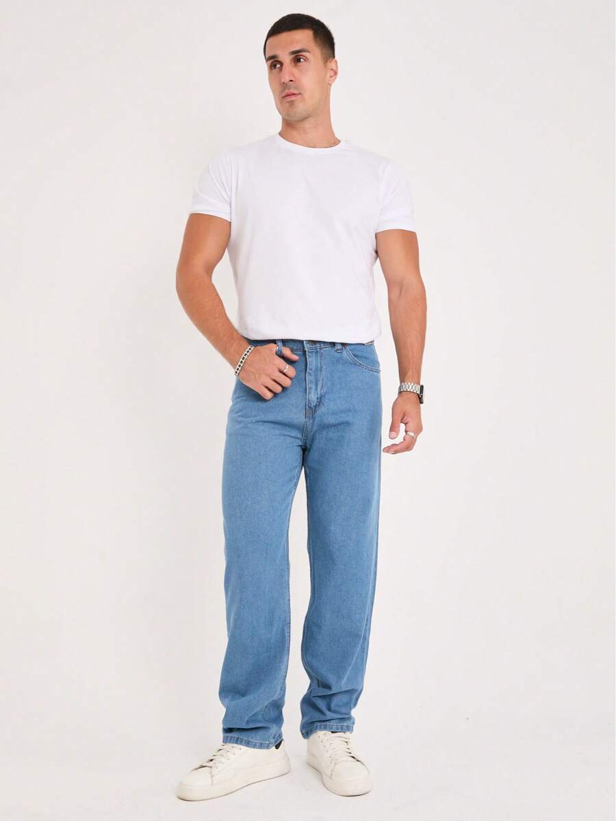 Men's Casual Everyday Slant Pocket Straight Leg Jeans - Aquarius Blue - View 1