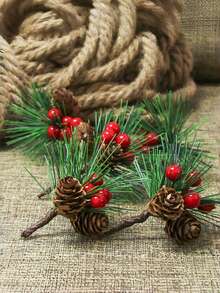 5 piezas - Ramas de árbol de pino con bayas rojas, guirnaldas artificiales de piñas y bayas, flores artificiales de piña pequeñas para manualidades DIY, ramas de árbol de Navidad de plástico para manualidades, chimenea, bar, fiesta, decoraciones navideñas, suministros para fiestas de boda, centros de mesa para cocina y restaurante, decoración del Día de San Valentín, regalo, decoración del hogar, decoraciones navideñas, decoración de habitaciones, adornos navideños para el árbol