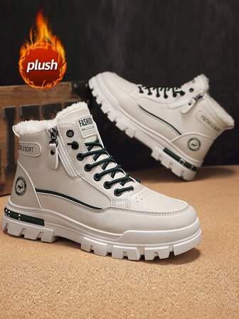 Herrstövlar i högt läder, Nya höst-/vinterstilar, Fodrade med värme, Tjock sula, Ökad höjd, Halkfri, Rund tå, Snörning, Dragkedja i sidan, Plusstorlek 46, Herrstövlar, Mid-Calf, Mode, Utomhus, Fest, Gatustil, Herrvandringskängor för utomhusbruk, Läder, Vattentät, Oljebeständig, Herrskängor i läder, Utomhus, Mode, Sport, Herrstövlar med punkterings- och krosskydd, Ökenstövlar för utomhusbruk, Motorcykelstövlar, Varma pälskängor Lämpliga för -40°C